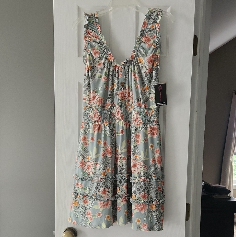 No Boundaries Floral Mini Dress - Blue, Pink, Orange and Green